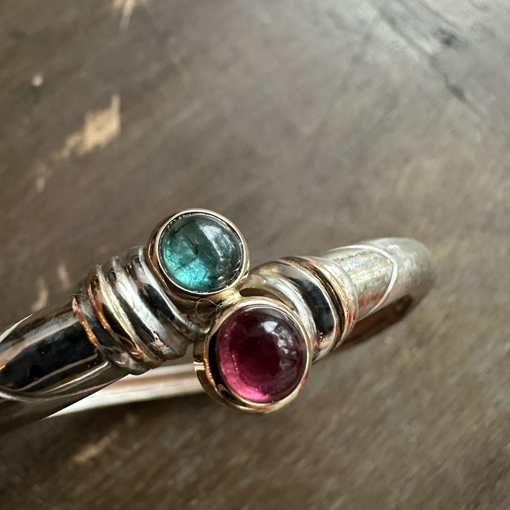 80’s VTG 925 Silver & Two Tourmaline’s with 18k Gold Trim